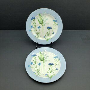 Laura Ashley Cornflower Salad Plates Bone China Blue Floral Dessert Plates